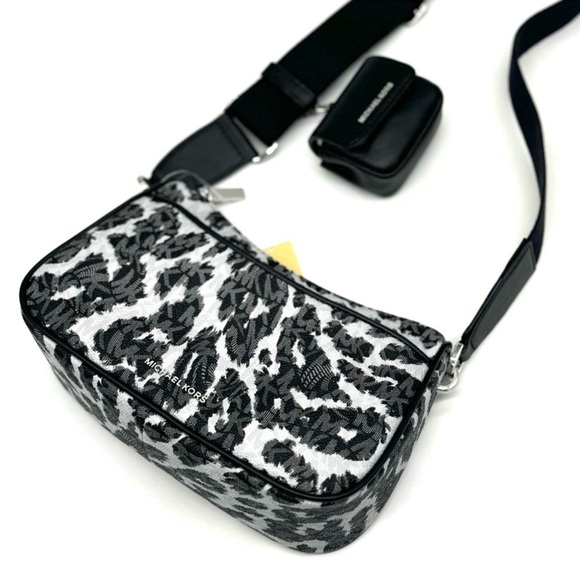 Michael Kors Jet Set Medium Leopard Logo Crossbody Bag W Case for Apple AirPods - Picture 5 of 11